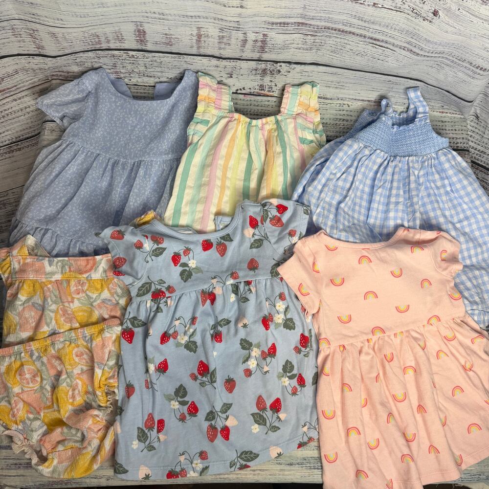 Baby Girl 12M Dress Lot 6 Dresses Carter’s Garanimals Wonder Nation Summer